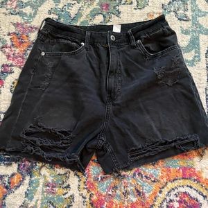H&M High Waisted Black Distressed Jean Shorts